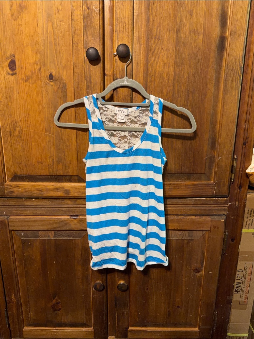 PacSun Kirra Brand Blue and White Striped Lace-Back Tank Top